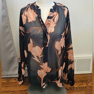 Target A New Day Green & Orange Floral Blouse size XS